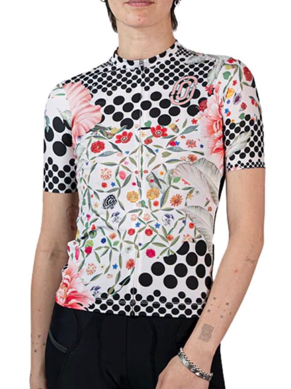 Ostroy Omloop Floral Dot-Print Short Sleeve Shirt - Pink & Black Sz 2X